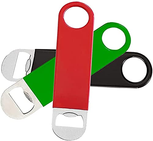 JCD 3 Pack Heavy Duty Stainless Steel Flat Bottle Opener, Solid and Durable Beer Openers, Red, Black, Green, 7 inches