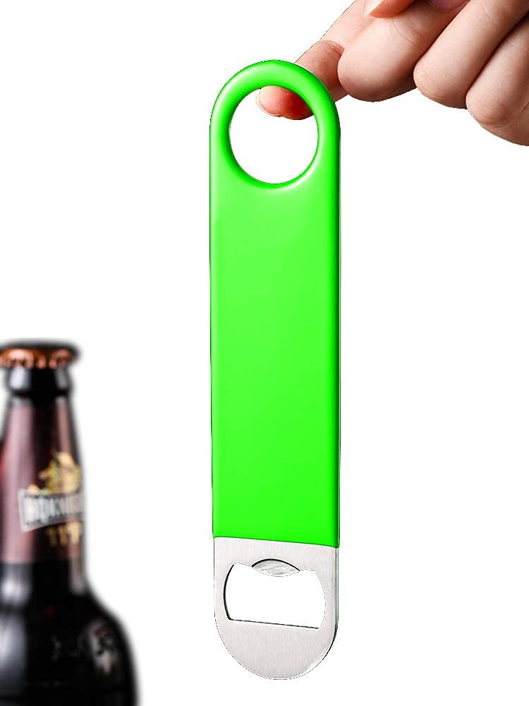 JCD 3 Pack Heavy Duty Stainless Steel Flat Bottle Opener, Solid and Durable Beer Openers, Red, Black, Green, 7 inches