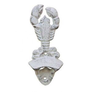 Hampton Nautical Whitewashed Cast Iron Wall Mounted Lobster Bottle Opener