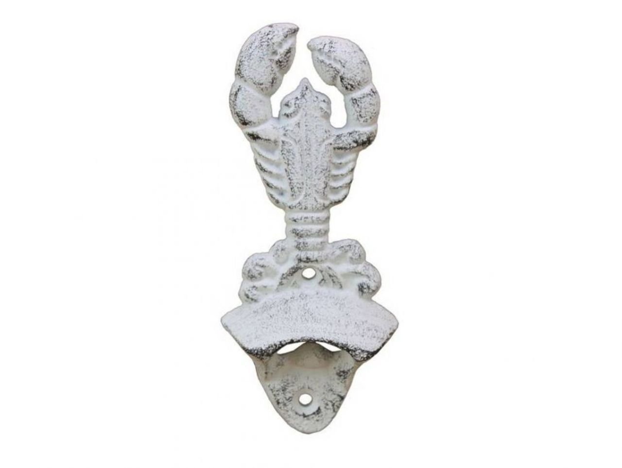 Hampton Nautical Whitewashed Cast Iron Wall Mounted Lobster Bottle Opener