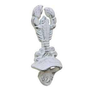 Hampton Nautical Whitewashed Cast Iron Wall Mounted Lobster Bottle Opener