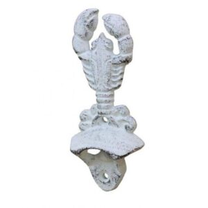 Hampton Nautical Whitewashed Cast Iron Wall Mounted Lobster Bottle Opener