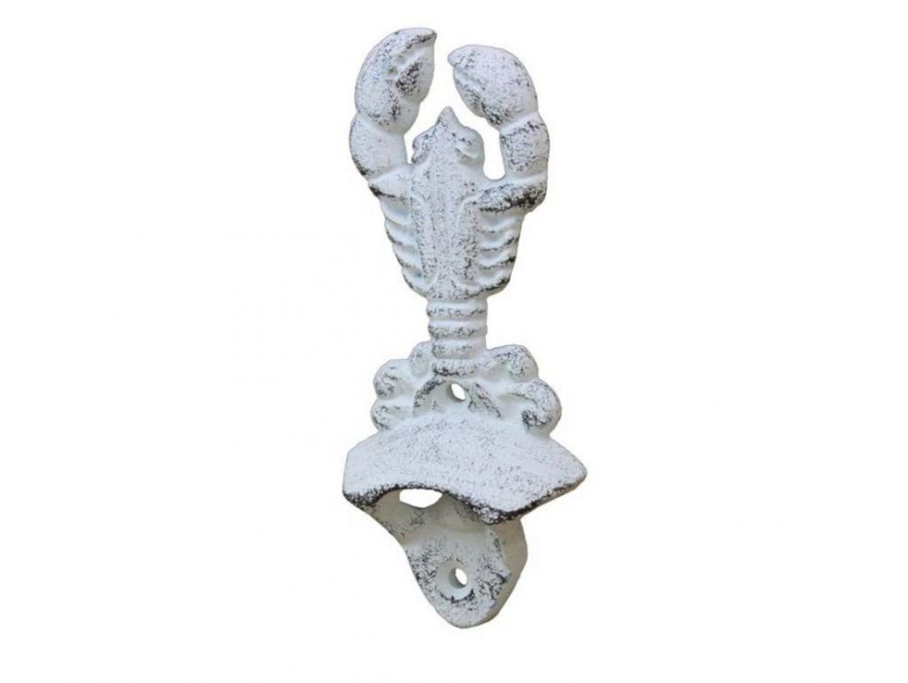 Hampton Nautical Whitewashed Cast Iron Wall Mounted Lobster Bottle Opener