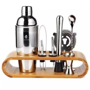 elementer cocktail shaker set - mixologist bartender kit 10-piece, crafted from stainless steel, all the accessories you need to mix the perfect drink or martini, cocktail kit perfect for gifts.