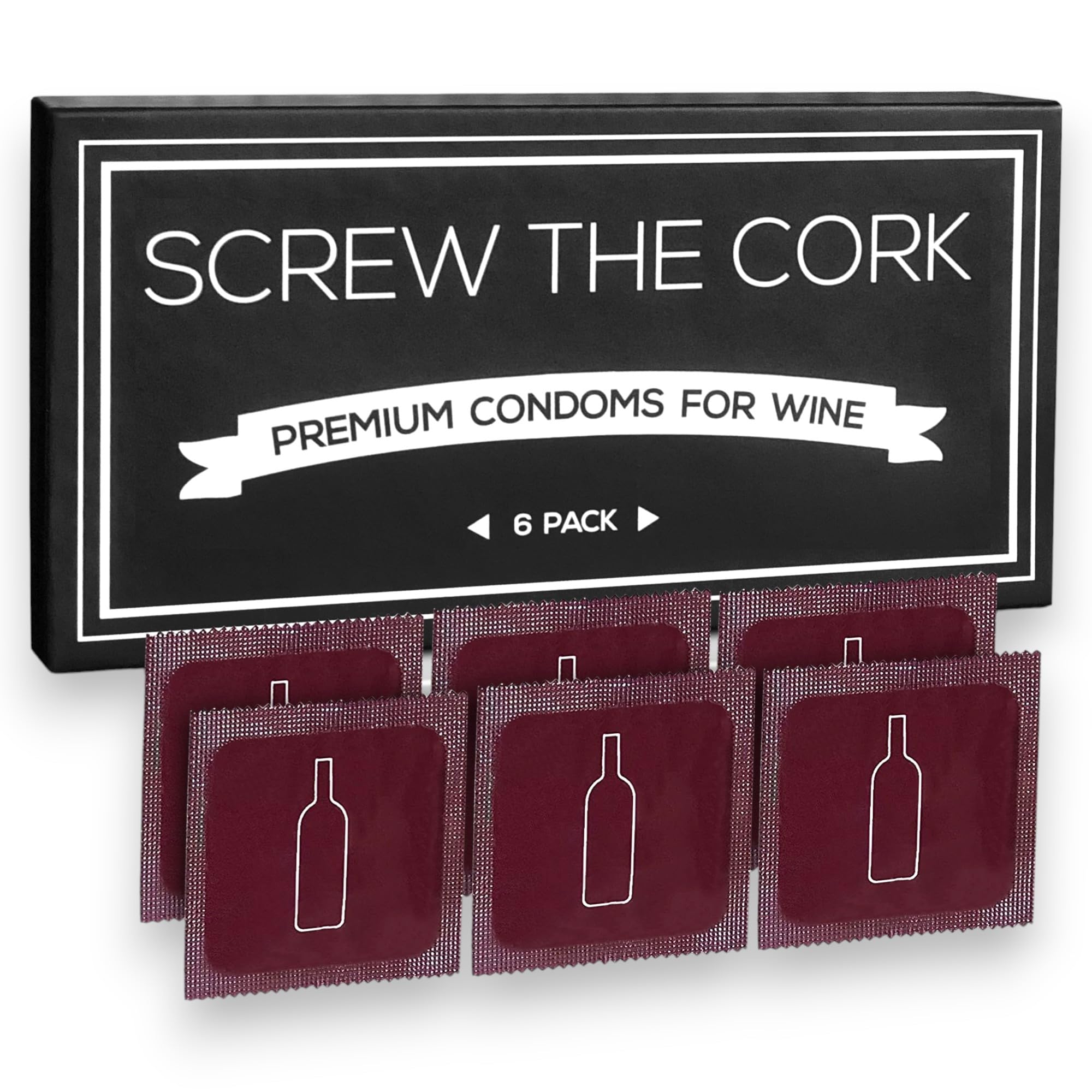 Screw The Cork: Condom Style Wine Bottle Stoppers (6 Pack) • Air-Tight Rubber Seal for Fresh Wine • Funny Wine Gifts & Novelty Gag Gift • Great For Bachelorette Parties, Birthdays & Christmas