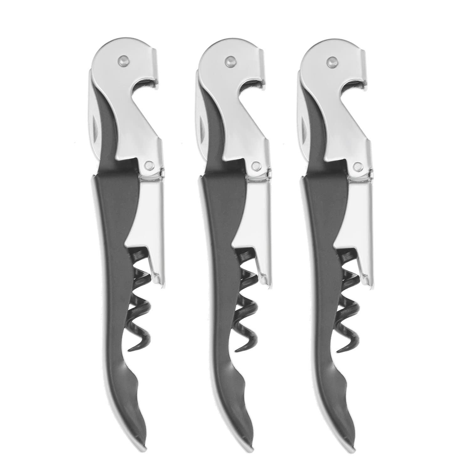 QICAITU 3 Packs Professional Waiter Corkscrew Wine Openers Set and Bottle Opener, Upgraded With Heavy Duty Stainless Steel Hinges Wine Key for Restaurant Waiters, Sommelier, Bartenders (Black 3 Packs)