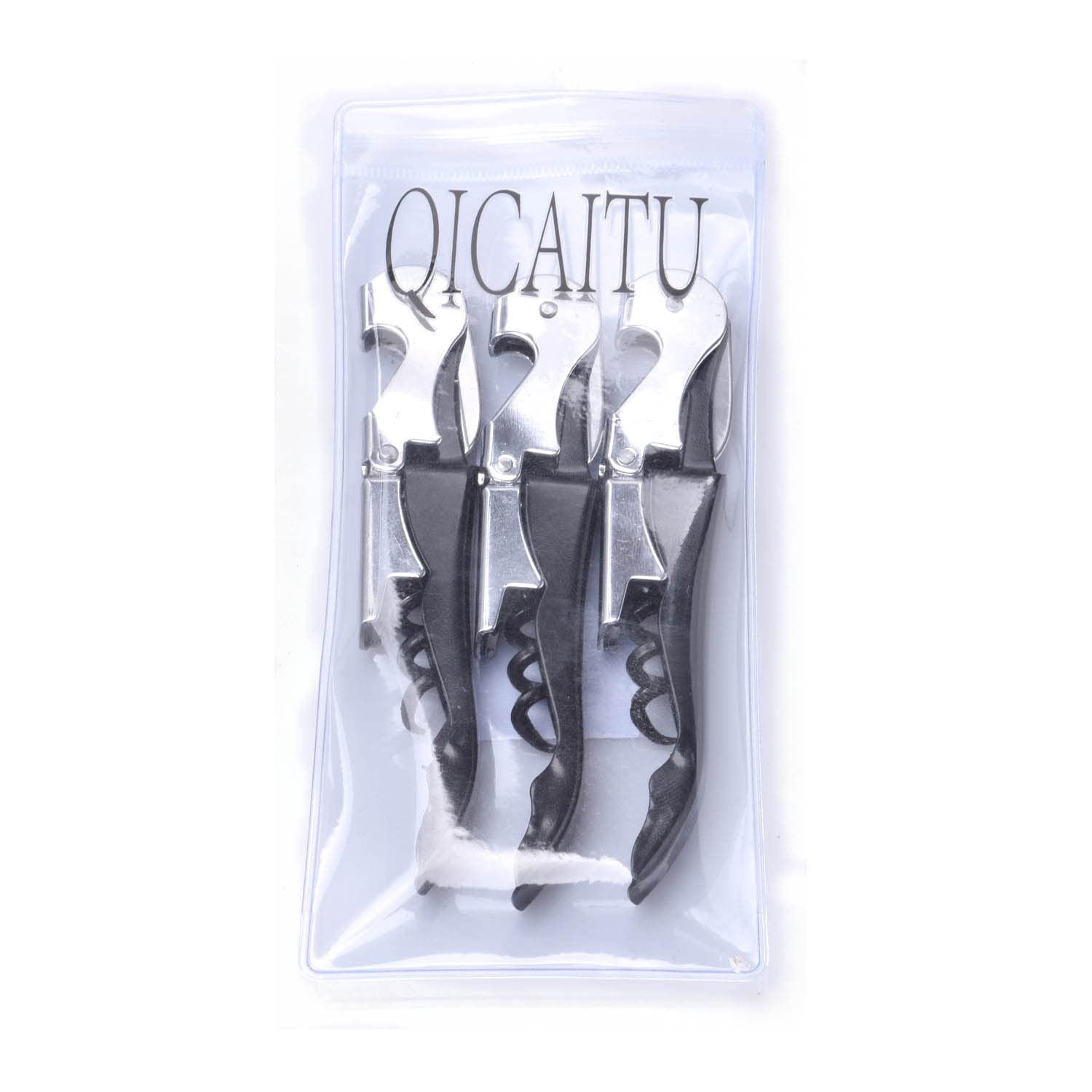 QICAITU 3 Packs Professional Waiter Corkscrew Wine Openers Set and Bottle Opener, Upgraded With Heavy Duty Stainless Steel Hinges Wine Key for Restaurant Waiters, Sommelier, Bartenders (Black 3 Packs)