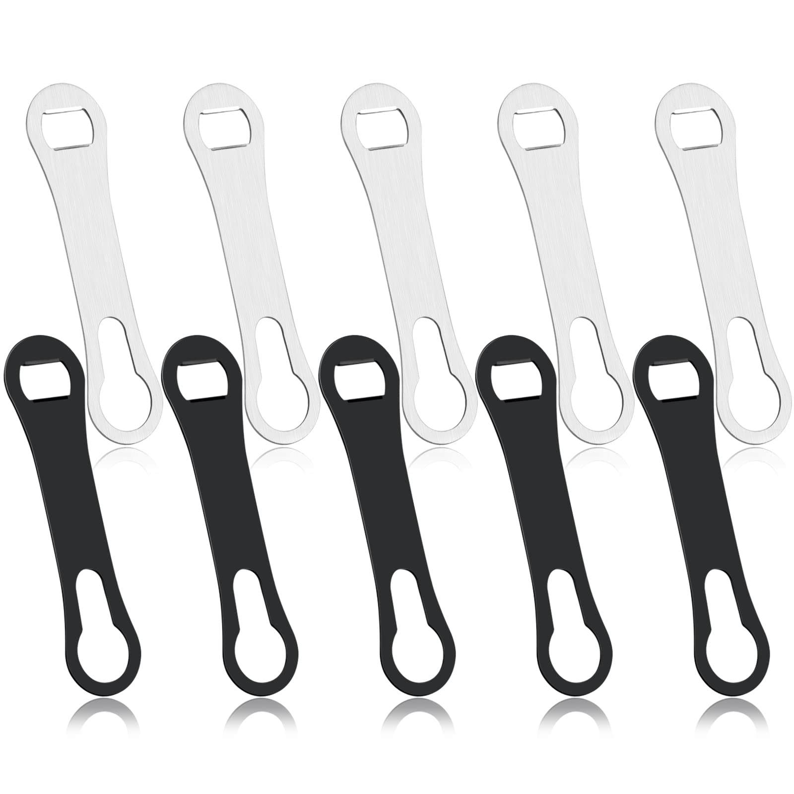 10 Pcs Stainless Steel Flat Bottle Opener Wine Bottle Opener, Bottle Opener for Bar Pour Spout Remover Flat Bar Key Metal Speed Key Opener for Bartenders Home Kitchen(Black, Silver)