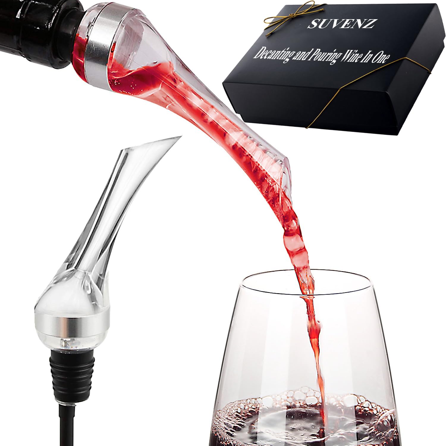 Upgraded Wine Aerator Pourer, Saving Time to Improve Flavor With 2in1 Aerator - Decanting and Pouring Wine In One, Perfect Fit Wine Accessories for Most Wine Bottles, No Leak – Fast Air Aerator