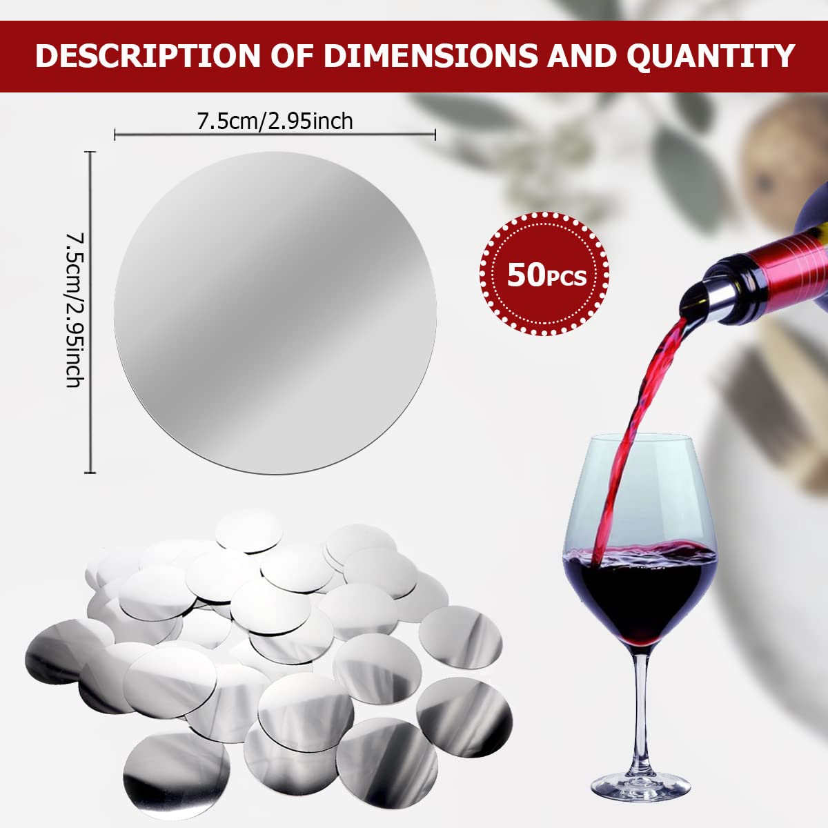 DOERDO 50pcs Aluminum Foil Red Wine Pourer Disc Slice Reusable Flexible Drip Stop Pour Spouts Disk for Wine Beverage Beer Liquid Dispenser