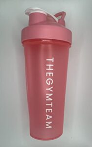 thegymteam blender shaker bottle 20-ounce, 600ml, the gym team protein shaker cup bottle gym water, bpa free (pink)