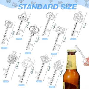 100 Pcs Wedding Favors Key Bottle Opener Skeleton Key Bottle Opener Bridal Shower Party Favors with Card Tag and Chains Bulk for Rustic Wedding Gifts Christmas Decor, Silver