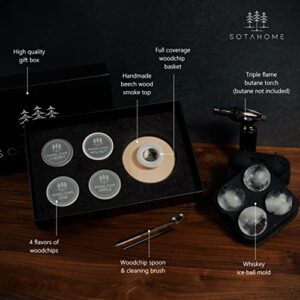 Cocktail Smoker Kit with Torch and Wood Chips for Whiskey and Bourbon - Whiskey Gifts for Men/Father/Husband - Old Fashioned Smoker Kit with Ice Ball Mold (Butane and Glassware Not Included)