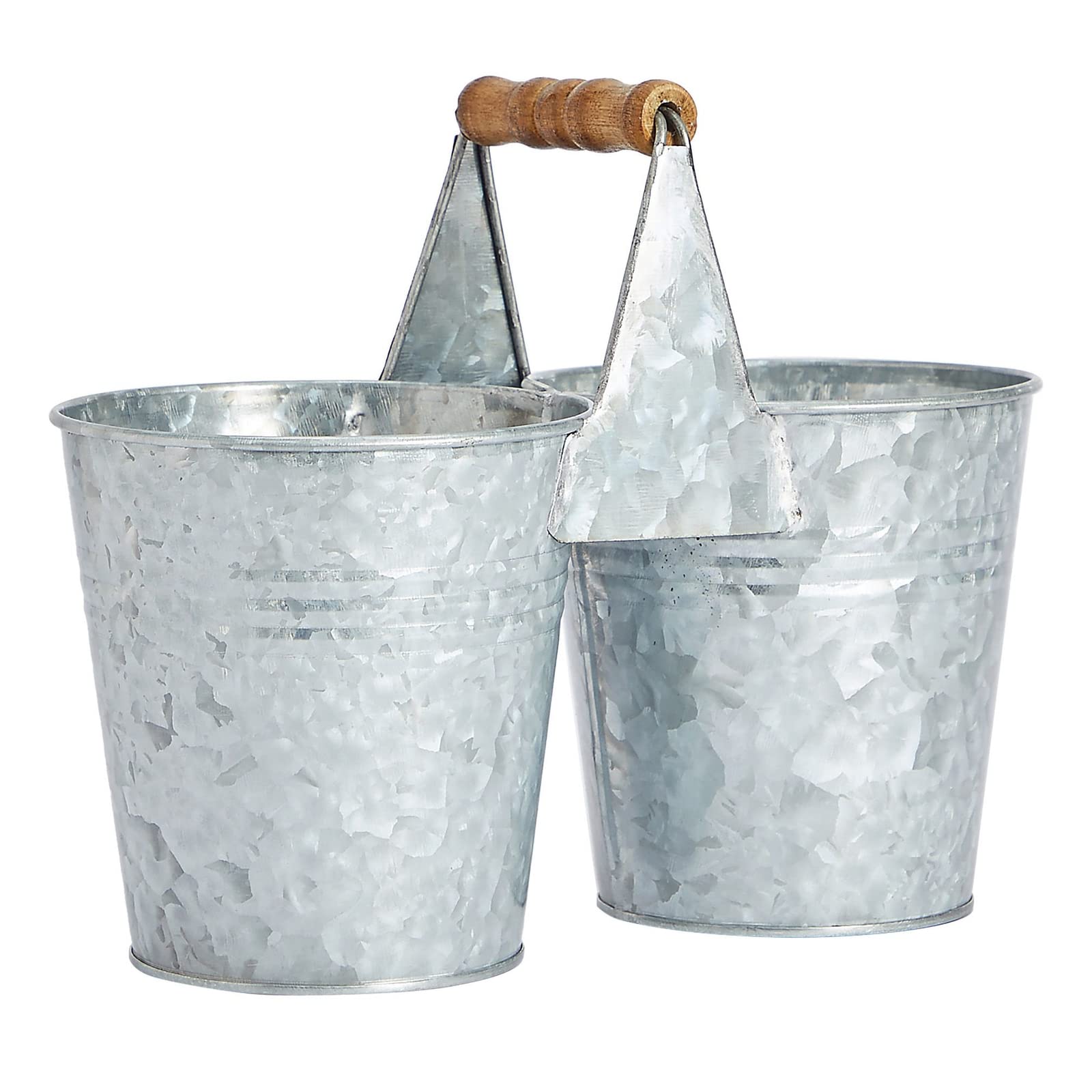 Small Metal Galvanized Double Bucket, Tin Sharp and Dull Pencil Buckets for Classroom Organization, Farmhouse-Style Home Decor, Bathroom, Kitchen (10 x 5 x 7.5 in)