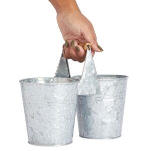 Small Metal Galvanized Double Bucket, Tin Sharp and Dull Pencil Buckets for Classroom Organization, Farmhouse-Style Home Decor, Bathroom, Kitchen (10 x 5 x 7.5 in)