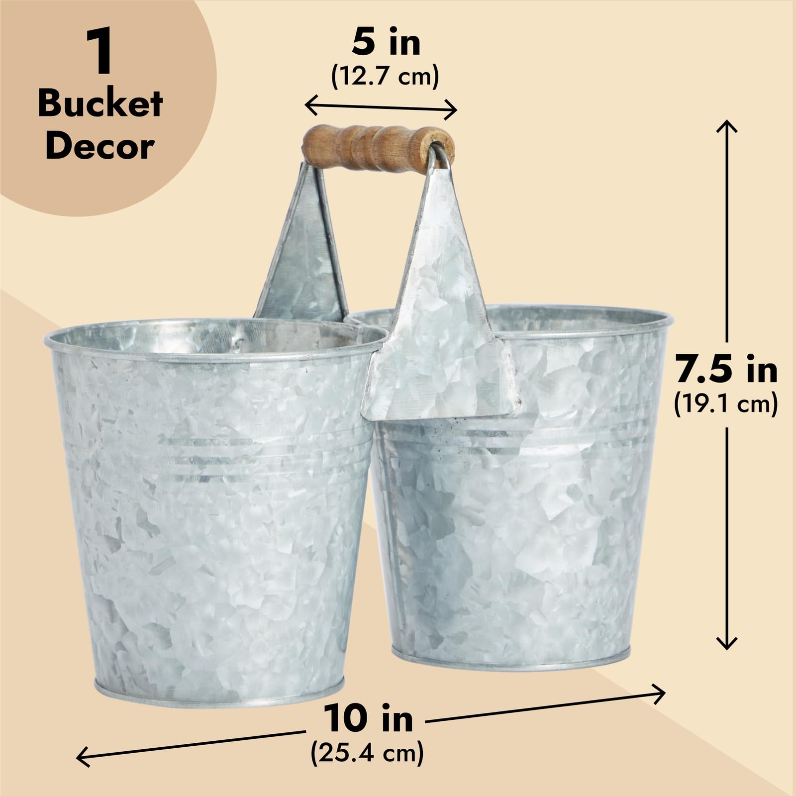 Small Metal Galvanized Double Bucket, Tin Sharp and Dull Pencil Buckets for Classroom Organization, Farmhouse-Style Home Decor, Bathroom, Kitchen (10 x 5 x 7.5 in)