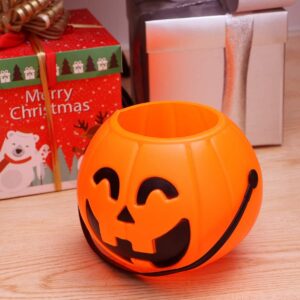 BESTOYARD Halloween Plastic Pumpkin Portable Pumpkin Bucket Trick-or-Treat Bucket Halloween Candy Bucket Jack O Lantern Bucket Halloween Party Supply 6.7Inch