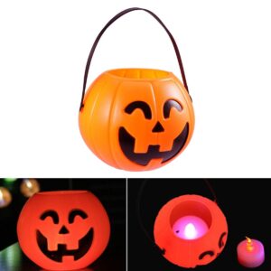 BESTOYARD Halloween Plastic Pumpkin Portable Pumpkin Bucket Trick-or-Treat Bucket Halloween Candy Bucket Jack O Lantern Bucket Halloween Party Supply 6.7Inch