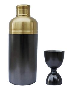 alchemade midcentury modern nickel & brass cocktail shaker and jigger set - quality black & gold professional bar tools - for mixed drinks & cocktails