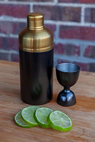 Alchemade Midcentury Modern Nickel & Brass Cocktail Shaker and Jigger Set - Quality Black & Gold Professional Bar Tools - for Mixed Drinks & Cocktails