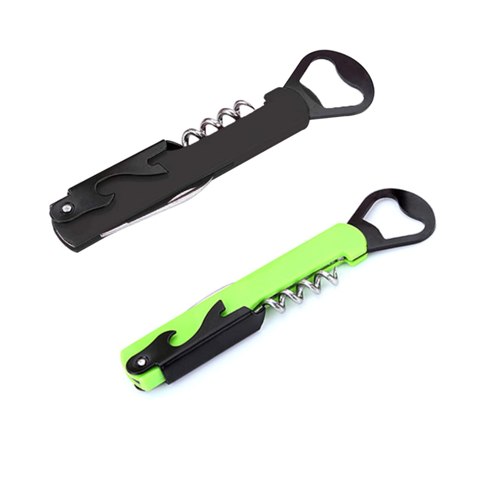 2 Pcs Multi Bottle Opener Beer Bottle Tin Can Lid Off Jar Opener Corkscrew Multifunctional 4 in 1 Can Opener Foil Cutter Kitchen Drinking Bar Tools for Restaurant Travel