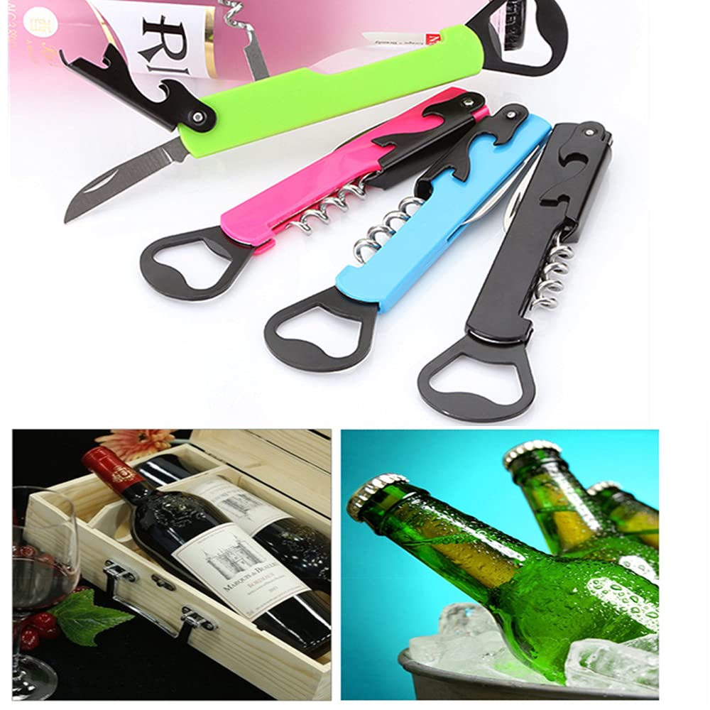 2 Pcs Multi Bottle Opener Beer Bottle Tin Can Lid Off Jar Opener Corkscrew Multifunctional 4 in 1 Can Opener Foil Cutter Kitchen Drinking Bar Tools for Restaurant Travel