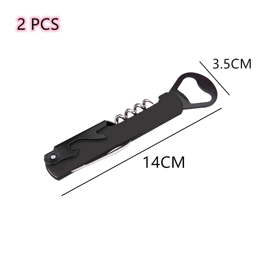 2 Pcs Multi Bottle Opener Beer Bottle Tin Can Lid Off Jar Opener Corkscrew Multifunctional 4 in 1 Can Opener Foil Cutter Kitchen Drinking Bar Tools for Restaurant Travel