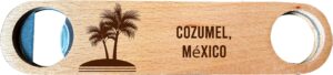 cozumel, méxico, wooden bottle opener palm design