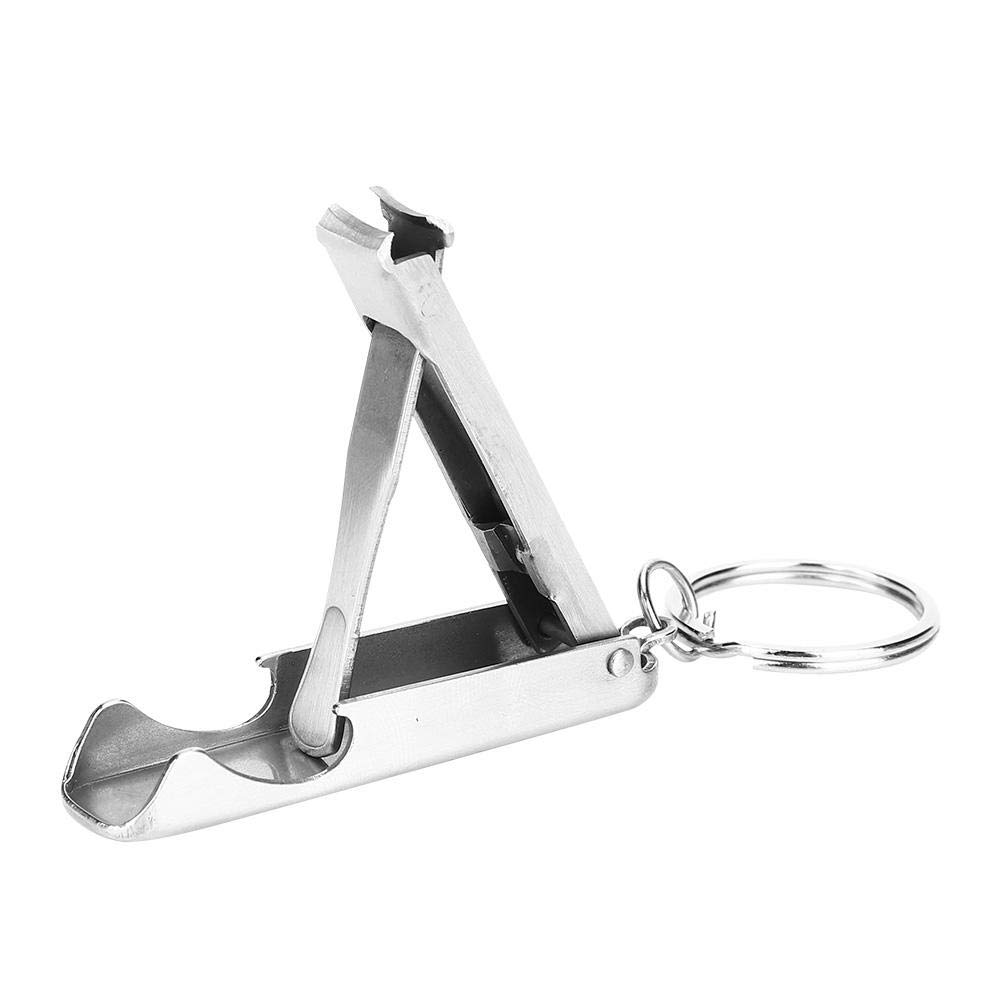 Dilwe 2 in 1 Nail Cutter Bottle Opener, Stainless Steel Mini Foldable Nail Clippers with Keychain