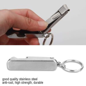 Dilwe 2 in 1 Nail Cutter Bottle Opener, Stainless Steel Mini Foldable Nail Clippers with Keychain