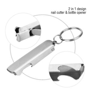 Dilwe 2 in 1 Nail Cutter Bottle Opener, Stainless Steel Mini Foldable Nail Clippers with Keychain