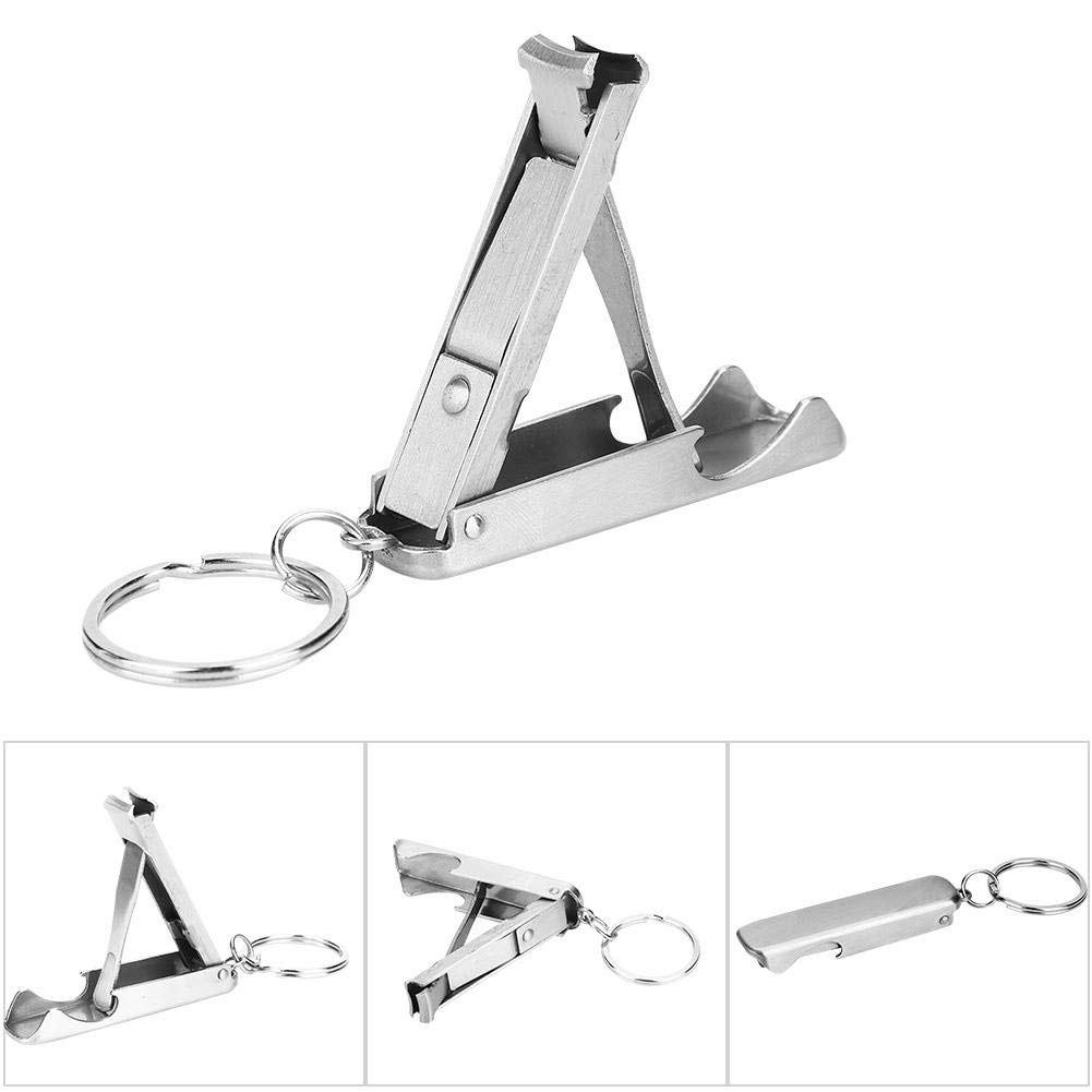 Dilwe 2 in 1 Nail Cutter Bottle Opener, Stainless Steel Mini Foldable Nail Clippers with Keychain