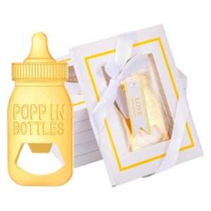 50 pieces baby bottle openers with 50 packs baby shower party return gift box to guests for baby shower favors&decorations&gifts, cute poppin bottle design for party supplies(white)