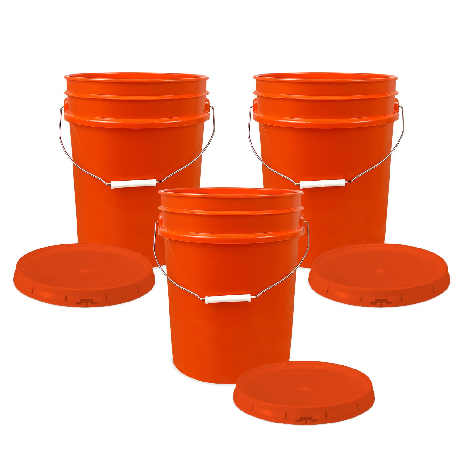 5 Gallon Plastic Bucket with Airtight Lid I Food Grade Bucket | Orange | BPA-Free I Heavy Duty 90 Mil All Purpose Pail Reusable I Made in USA |3 Count