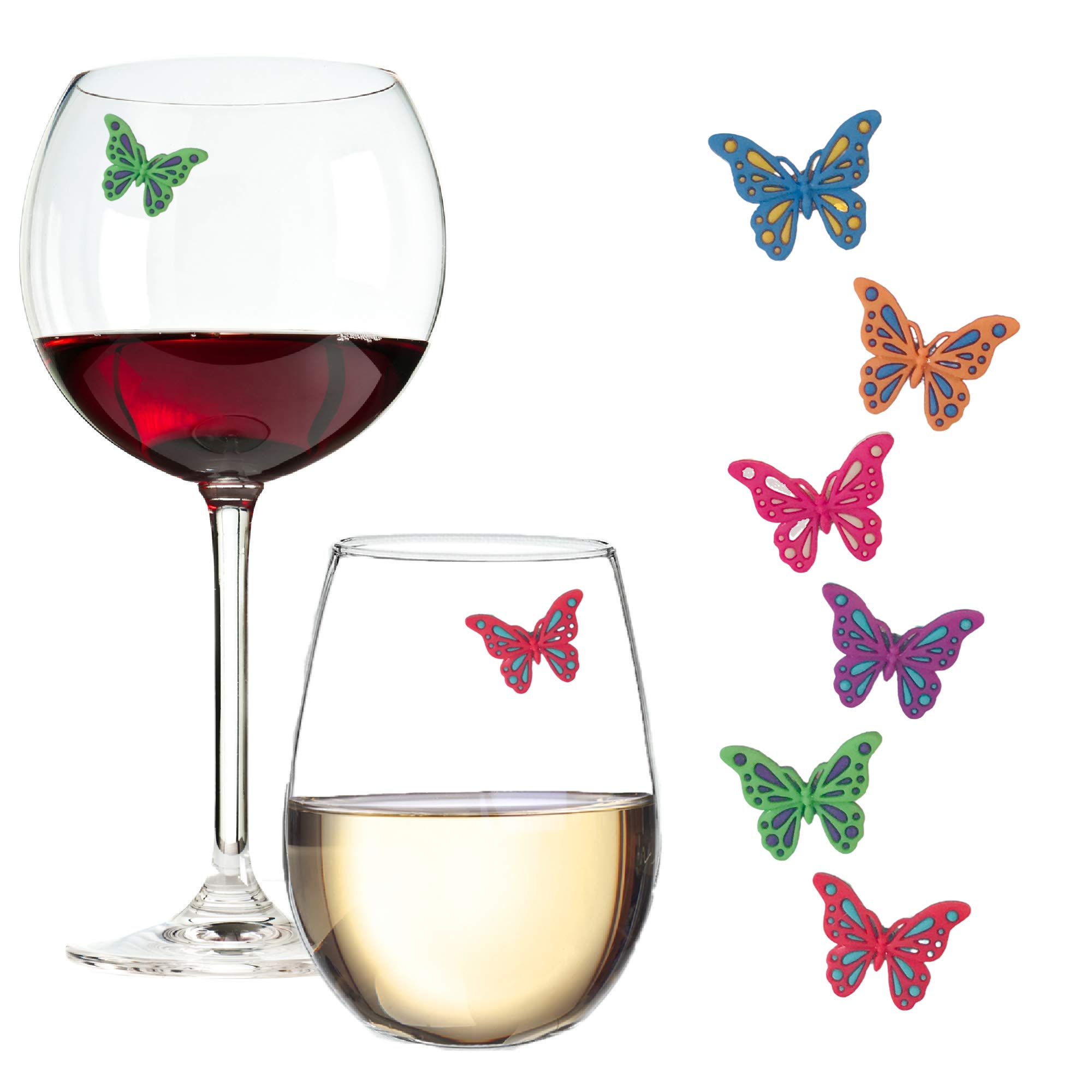 Simply Charmed Butterfly Magnetic Wine Glass Charms - 6 Wine Magnet Drink Markers - Fun Gift for the Gardener