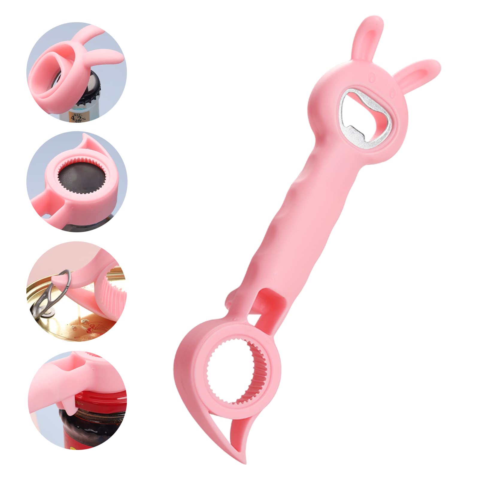 FFUWERG Bottle Opener Can Opener Jar Opener for Weak Hands, Cute 4-in-1 Multi Function Beer Opener for Seniors with Arthritis/Child Gift(Pink)