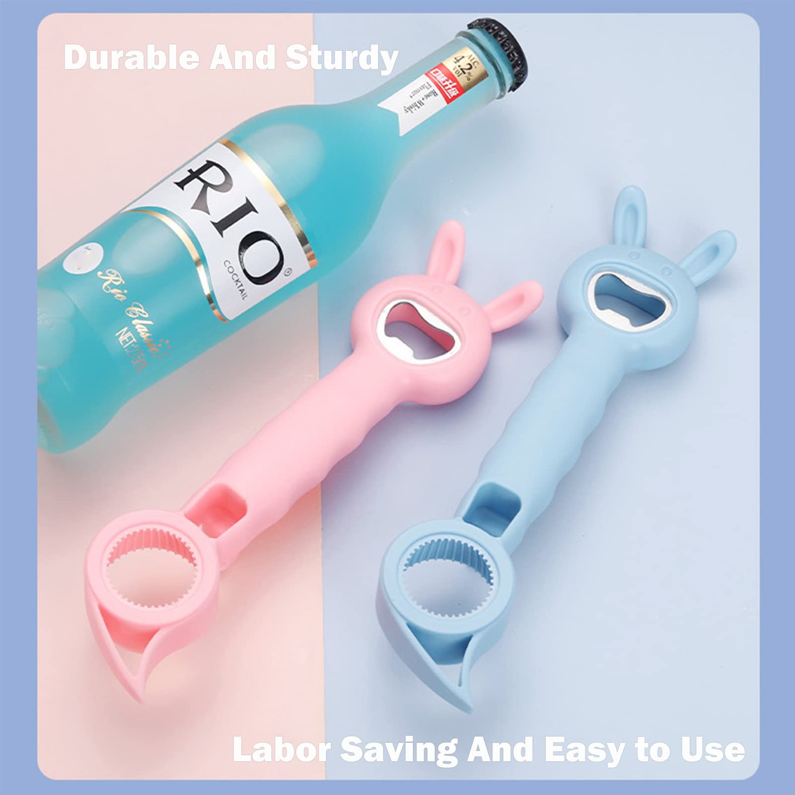 FFUWERG Bottle Opener Can Opener Jar Opener for Weak Hands, Cute 4-in-1 Multi Function Beer Opener for Seniors with Arthritis/Child Gift(Pink)