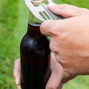 Camco Life is Better at The Campsite Bottle Opener | Easily Removes Bottle Caps | Features a Unique Camper Design with Magnet (53305)