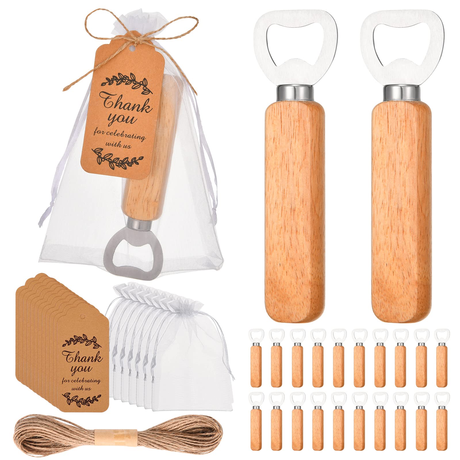 24 pieces Wooden Handle Bottle Opener Suitable for home, bar or restaurant baby shower - Wooden handle handheld or bridal gift for party gifts, gifts, guests' mementos