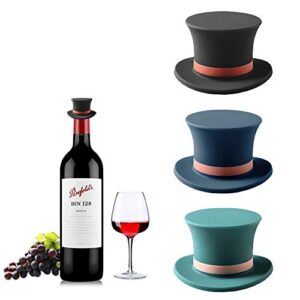 silicone wine stopper bottle caps, reusable champagne stoppers magic hat beverage bottles covers reseal saver for beer, whisky, soda water, funny wine accessories for christmas, party, holiday, 3pcs