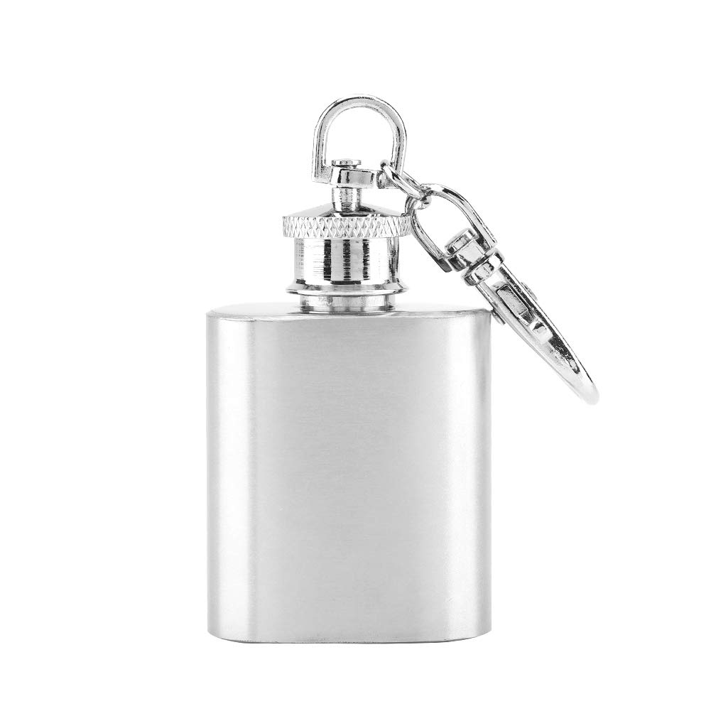 1oz Mini Pocket Wine Bottle Stainless Steel Key Chain Portable Whiskey Liquor Alcohol Bottle Screw Cap Unique Gift Ornament