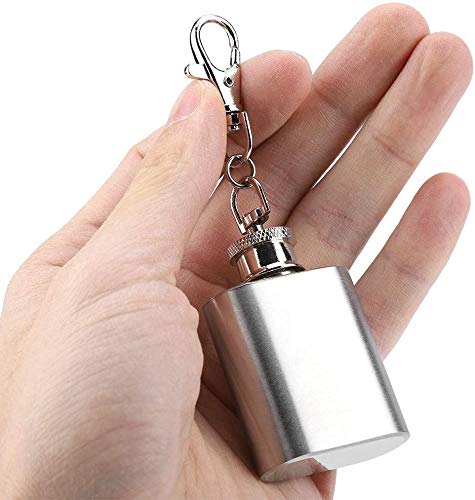 1oz Mini Pocket Wine Bottle Stainless Steel Key Chain Portable Whiskey Liquor Alcohol Bottle Screw Cap Unique Gift Ornament