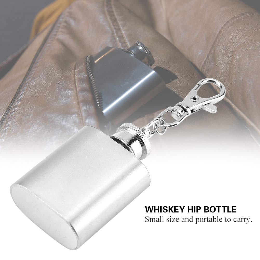 1oz Mini Pocket Wine Bottle Stainless Steel Key Chain Portable Whiskey Liquor Alcohol Bottle Screw Cap Unique Gift Ornament