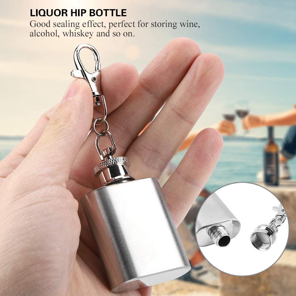 1oz Mini Pocket Wine Bottle Stainless Steel Key Chain Portable Whiskey Liquor Alcohol Bottle Screw Cap Unique Gift Ornament