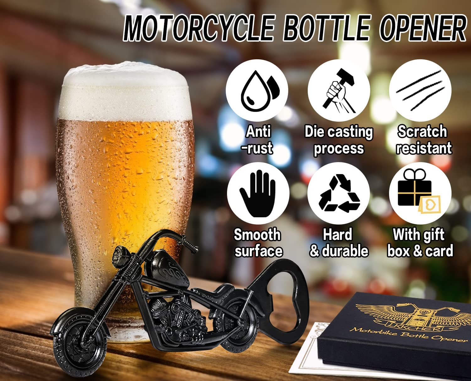 LKKCHER Motorcycle Beer Bottle Opener, Mens Gifts for Birthday Father’s Day, Christmas Gift Ideas for Men Husband Boyfriend Motorbike Lovers, Motorcycles Gifts