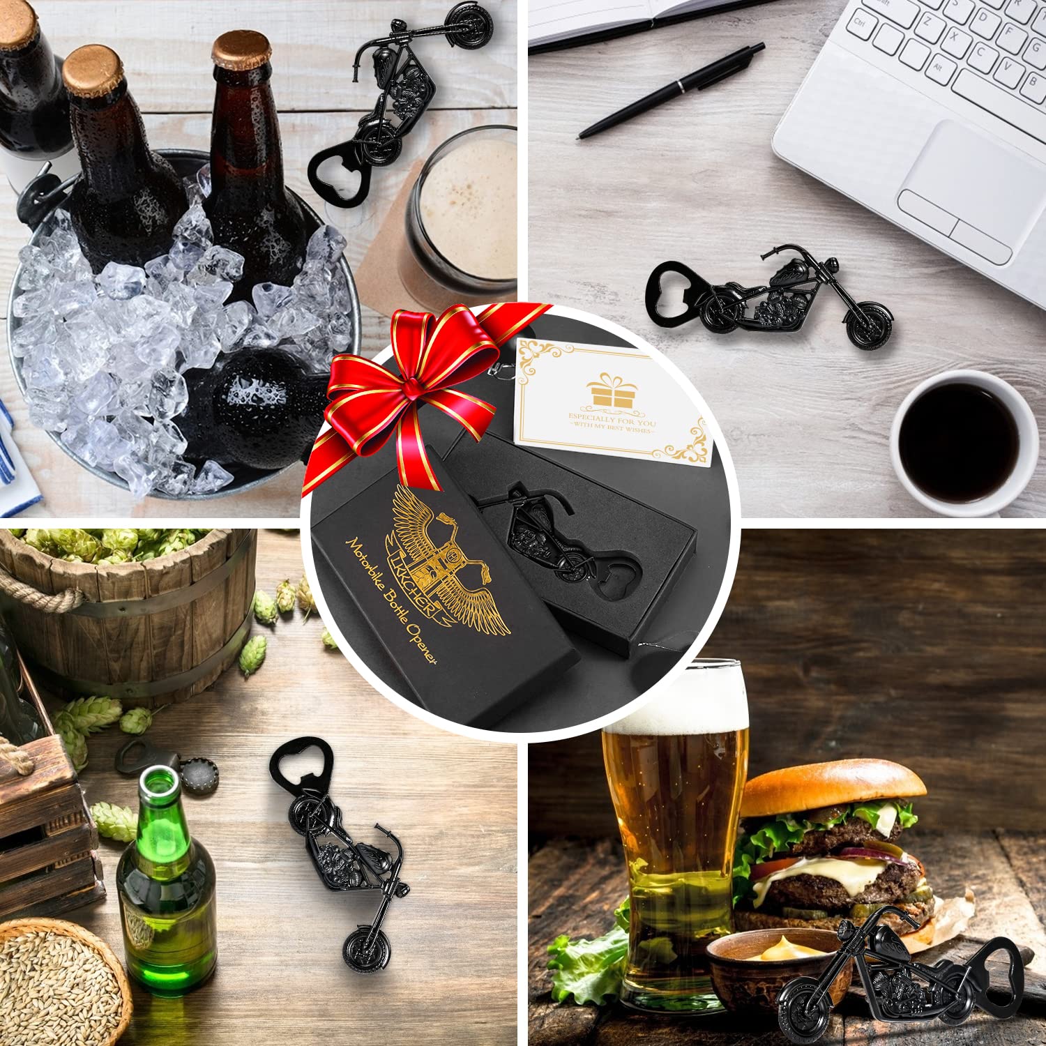 LKKCHER Motorcycle Beer Bottle Opener, Mens Gifts for Birthday Father’s Day, Christmas Gift Ideas for Men Husband Boyfriend Motorbike Lovers, Motorcycles Gifts