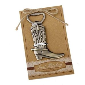 youkwer 24 pcs unique skeleton cowboy boots shaped bottle opener with escort tag card for wedding party favors gift & decorations (cowboy boots，bronze)