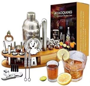 cocktail shaker set with stand, 24 pcs 750ml stainless steel cocktail bartender kit with stand,perfect home bartending kit and martini cocktail shaker set for an awesome drink mixing experience