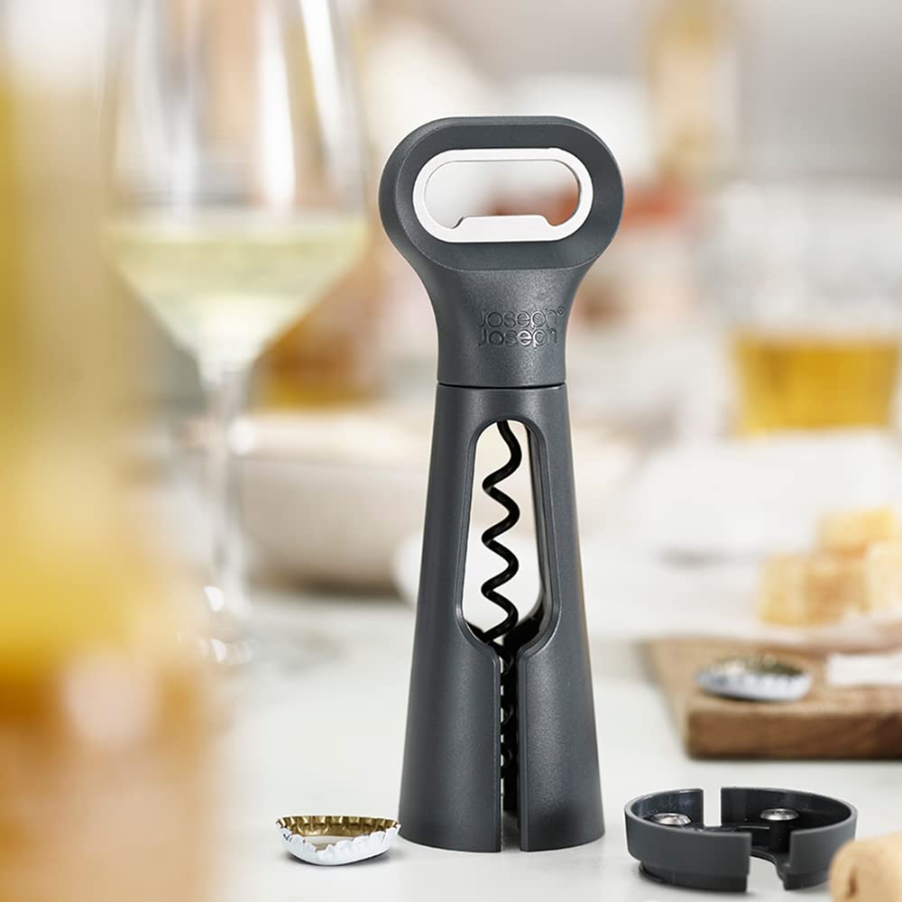 Joseph Joseph BarStar 3-in-1 Corkscrew, Bottle opener & foil cutter, Space Saving design, Gray