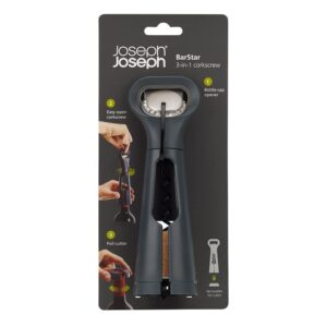 Joseph Joseph BarStar 3-in-1 Corkscrew, Bottle opener & foil cutter, Space Saving design, Gray